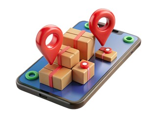 Mobile delivery service with packages and location pins