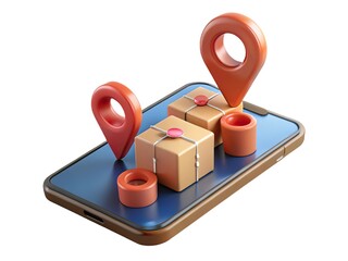 3d illustration of delivery boxes and location pins on a smartphone