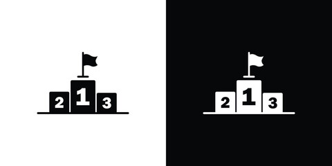 Minimalist podium with number one, two and three with flag on transparent background