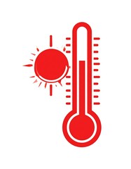 Red thermometer icon with sun