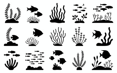 set of silhouettes of plants