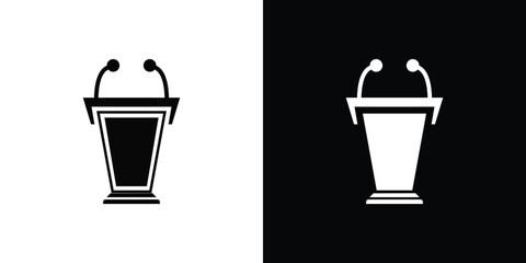 Podium with Microphones Icon Set, Monochrome Scheme on Isolated Background, Speech Stand