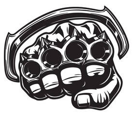 Illustration of a fist wearing brass knuckles, a weapon for fighting.