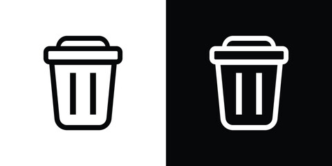 Trashcan Icon on Split Black and White Background, Deletion Symbol, Recycle Outline