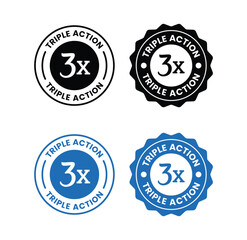 Triple Action - vector label for packaging label design. Triple Action sign, logo, badge, icon, sticker, label, emblem, stamp, symbol, black, line, flat vector, isolated illustration.