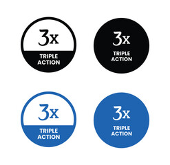 Triple Action - vector label for packaging label design. Triple Action sign, logo, badge, icon, sticker, label, emblem, stamp, symbol, black, line, flat vector, isolated illustration.