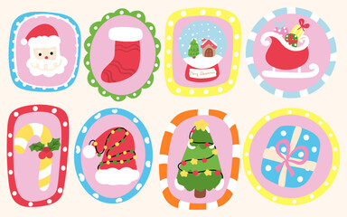 Cute and colorful Christmas doodle illustration set in a fun and cheerful style for holiday celebration,Flat design