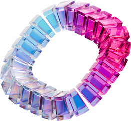3D Iridescent Glass Donut Shape on Transparent Background Y2K Futuristic Geometric Figure with Pink and Blue Gradient