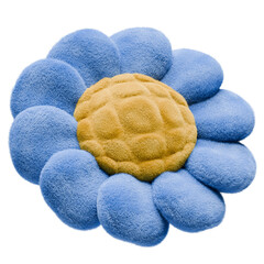 3D Render of a Fuzzy Flower with Blue Petals and a Yellow Center on Transparent Background Detailed Floral Illustration Isolated