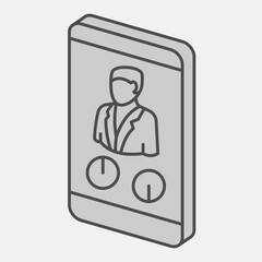 Voter on smartphone isometric icon, democracy day concept. Vector graphics. Screen with voting buttons sign and editable stroke, outline style icon for mobile or web design.