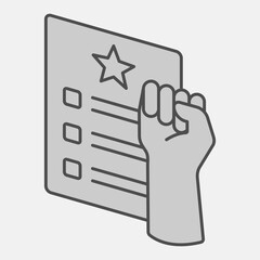 Election program with fist hand isometric icon, democracy day concept. Vector graphics. Fist and document sign and editable stroke, outline style icon for mobile or web design.