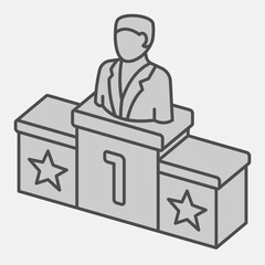 Elections pedestal with candidate isometric icon, democracy day concept. Vector graphics. First place sign and editable stroke, outline style icon for mobile or web design.