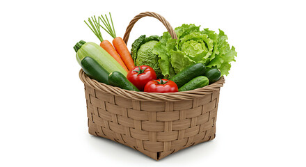 Fresh Fruit and Vegetable Basket, Colorful Organic , Healthy Food Basket Arrangement, Rustic Market Basket with Fruits and Vegetables, Vibrant Harvest Basket on Wooden Table, generation IA