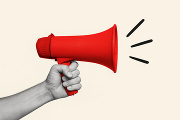 Hand Holding a Red Megaphone – Communication and Announcement Concept