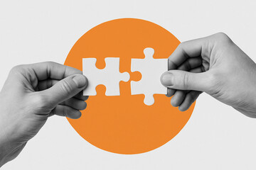 Hands Connecting Puzzle Pieces – Collaboration and Problem Solving Concept