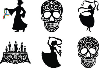 Dia de los Muertos Silhouette Bundle &ndash; Elegant Sugar Skull & Skeleton Designs
