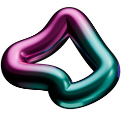 Abstract 3D Metallic Chain Link with Pink and Teal Gradient on Transparent Background