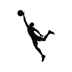 Silhouette of a basketball player jumping to shoot a ball