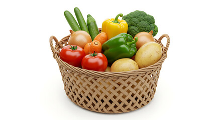 Fresh Fruit and Vegetable Basket, Colorful Organic , Healthy Food Basket Arrangement, Rustic Market Basket with Fruits and Vegetables, Vibrant Harvest Basket on Wooden Table, generation IA