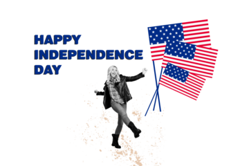 Creative artwork abstract collage template of dancing woman celebrate independence day on pastel color background