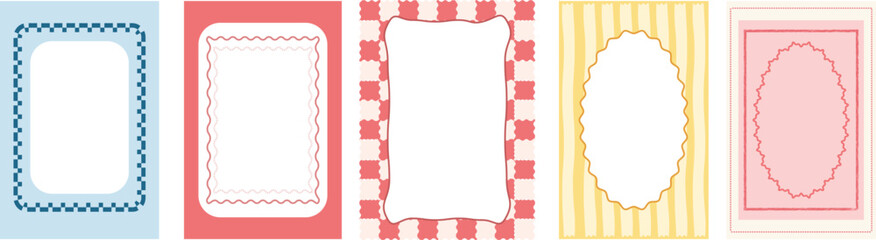 Collection Of Five Decorative Frames In Pastel Colors For Design Projects Or Invitations Offering Blank Space For Text On Isolated Transparent Background