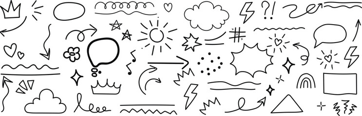 Hand Drawn Doodle Elements Collection Vector Illustration Set For Design Isolated On Transparent Background