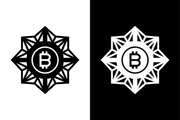 Crypto Finance Icon — Bitcoin Symbol in Black and White Style.