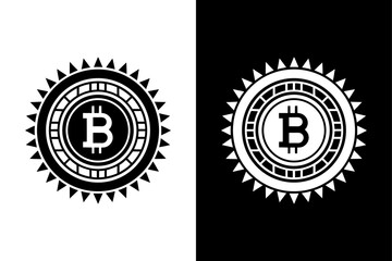 Cryptocurrency Bitcoin Icon — Digital Currency Symbol on Black and White Background.