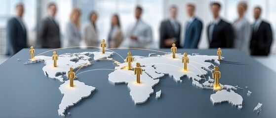Digital map highlights key global locations with glowing points and lines, showcasing international connections and movements