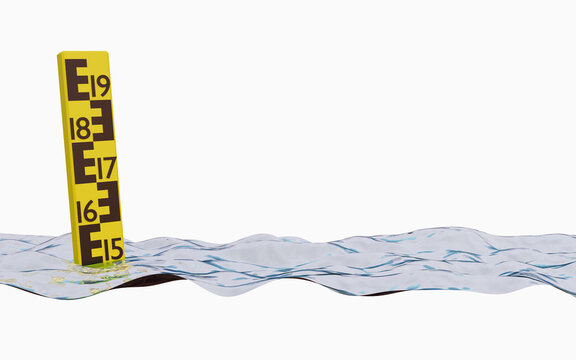 3D rendering of the water level gauge measures the amount of water in rivers, dams, seas, floods and droughts, Water increasing or decreasing concept