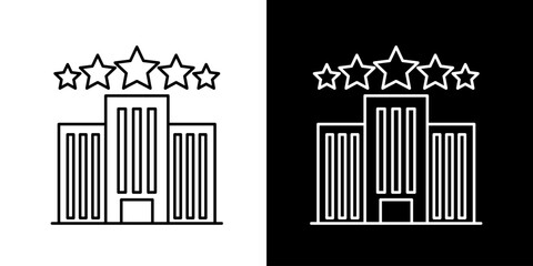 Vector line icon of a five star hotel building representing luxury accommodation hospitality excellence and high quality service in minimalist black and white outline style