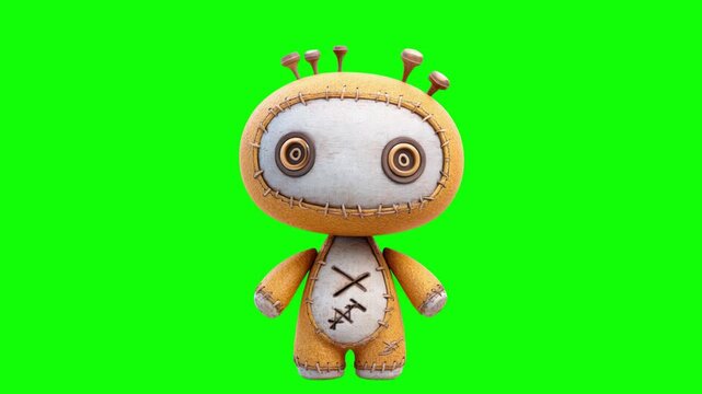 Happy halloween Cute seamless looping video motion 4k, colorful voodoo doll  green screen background, Ideal for themes of playfulness, fun, or creativity in design projects, advertisements