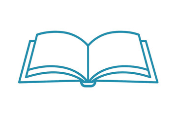 Open book with blank pages depicted as a minimalist blue line art icon