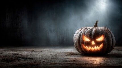 Halloween glowing pumpkin with a scary face