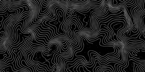 Abstract topographic map lines on a black background creating a contour pattern