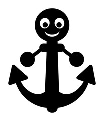 Vector art of a charming black and cartoon anchor character with a smiling face and outstretched arms, isolated a, representing maritime themes, adventure, and stability
