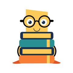 Vector art of stack of cartoon books with glasses, representing knowledge and education
