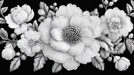 Elegant monochrome floral border design, perfect for wallpaper or fabric
