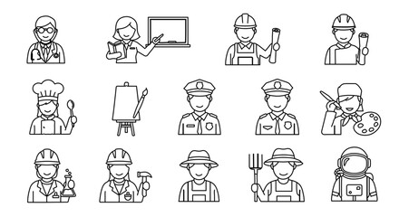 Collection of various professions represented by simple line drawings, showcasing diversity in career choices