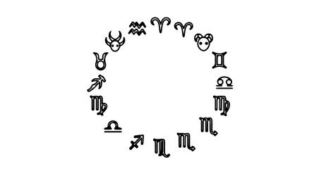 Zodiac signs arranged in a circle, representing the twelve astrological signs