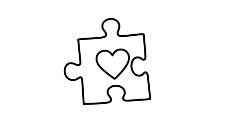 Puzzle piece with heart outline illustration, symbolizing love, connection and autism