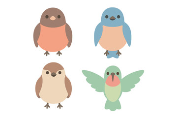 Cute stylized colorful songbirds and hummingbird set