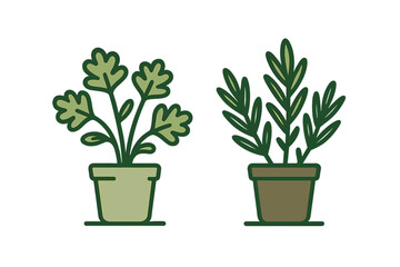Obraz premium Stylized graphic design of two potted green herbs for cooking or decoration