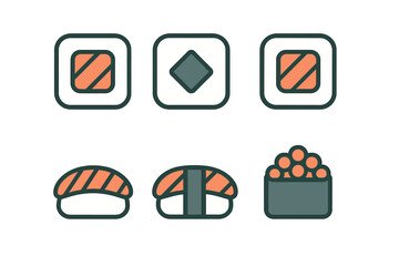 Colorful flat design set of six traditional Japanese sushi and maki rolls © icon_art