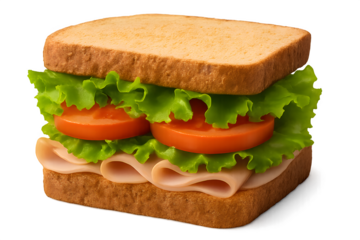 Ham lettuce and tomato sandwich on toasted bread isolated on white background delicious classic meal food concept for menus cafes restaurants packaging and advertisements