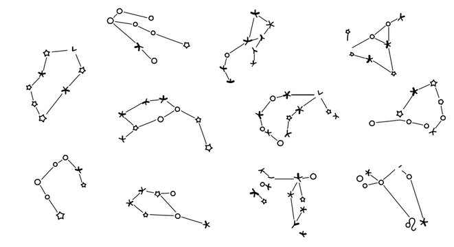 Hand drawn constellations collection of zodiacal, celestial, astronomical signs
