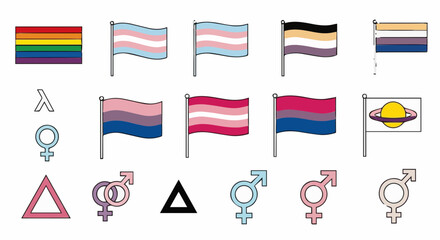 Set of pride flags and symbols vector illustration of lgbtq community signs