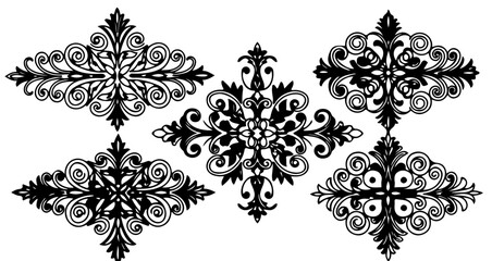 Collection of decorative floral ornaments ornate design elements for decoration