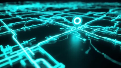 Digital network abstract futuristic map with glowing lines and marker - Powered by Adobe