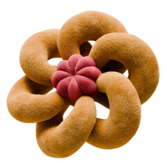Abstract Fuzzy Floral with Warm Gold Rings and Deep Rose Center on Transparent Backdrop